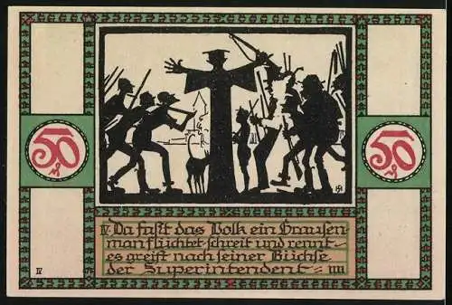 Notgeld Zörbig 1921, 50 Pfennig, Turm, Engel mit Wappen