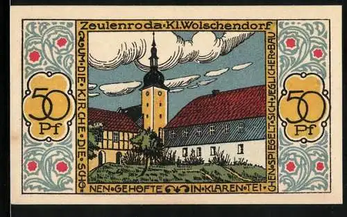 Notgeld Zeulenroda-Kl. Wolschendorf 1921, 50 Pfennig, Gehöfte um die Kirche