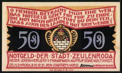 Notgeld Zeulenroda-Kl. Wolschendorf 1921, 50 Pfennig, Gehöfte um die Kirche