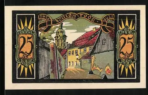 Notgeld Zeulenroda 1921, 25 Pfennig, Strassenpartie, Wappen