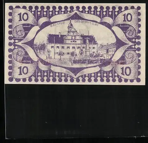 Notgeld Belgern a. Elbe 1920, 10 Pfennig, Rathaus