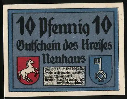 Notgeld Neuhaus a. Oste 1921, 10 Pfennig, Wappen