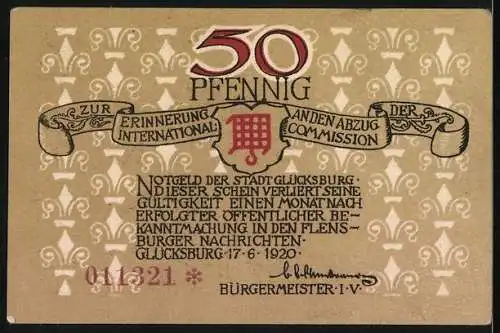 Notgeld Glücksburg /Ostsee 1920, 50 Pfennig, Uferpartie mit Segelboot