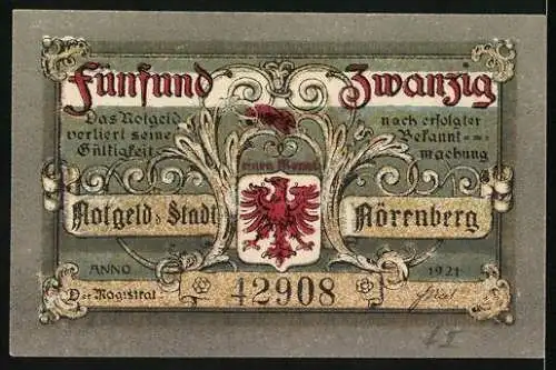 Notgeld Nürnberg 1921, 25 Pfennig, Blumen in einer Vase, Wappen