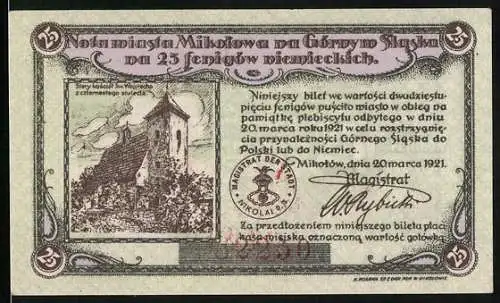Notgeld Nikolai 1921, 25 Pfennig, Stary kosciót Sw Wocischa z czternastego stufecta