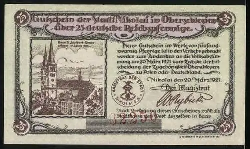 Notgeld Nikolai 1921, 25 Pfennig, Stary kosciót Sw Wocischa z czternastego stufecta
