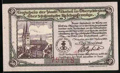 Notgeld Nikolai 1921, 50 Pfennig, Neue St. Adalbert-Kirche