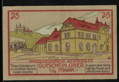 Notgeld Wernigerode 1921, 25 Pfennig, Harzquerbahnhof Wernigerode