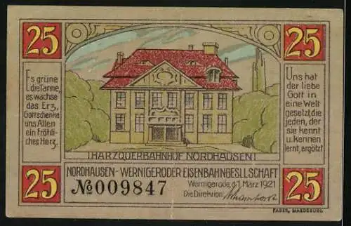 Notgeld Wernigerode 1921, 25 Pfennig, Harzquerbahnhof Wernigerode