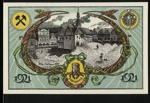 Notgeld Neurode im Eulengebirge 1921, 50 Pfennig, Altes Rathaus 1839