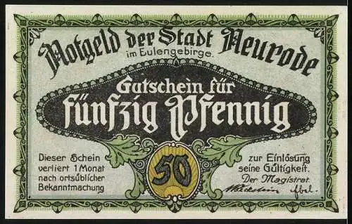Notgeld Neurode im Eulengebirge 1921, 50 Pfennig, Altes Rathaus 1839