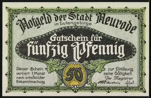 Notgeld Neurode im Eulengebirge 1921, 50 Pfennig, Rathaus