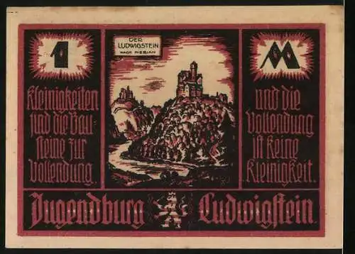 Notgeld Witzenhausen /Werra 1922, Jugendburg Ludwigstein, 1 Mark, Burgen, Wappen