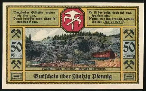 Notgeld Wurzbach /Th. 1921, 50 Pfennig, Wappen, Schieferbruch Koselstein