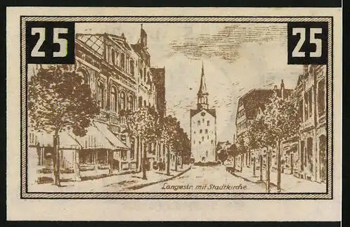 Notgeld Wunstorf 1922, 25 Pfennig, Wappen, Langestrasse mit Kirche