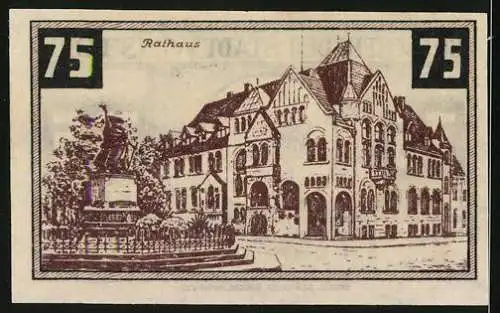 Notgeld Wunstorf 1922, 75 Pfennig, Wappen, Rathaus