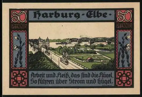 Notgeld Harburg /Elbe 1921, 50 Pfennig, Elbbrücken, Kreissparkasse