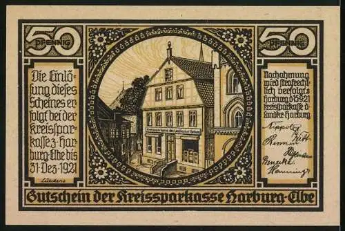 Notgeld Harburg /Elbe 1921, 50 Pfennig, Elbbrücken, Kreissparkasse