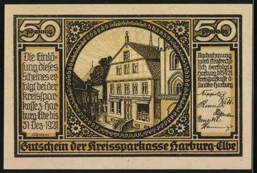 Notgeld Harburg /Elbe 1921, 50 Pfennig, Kreissparkasse, Elbfischer mit Boot, Fische