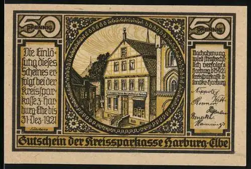 Notgeld Harburg /Elbe 1921, 50 Pfennig, Kreissparkasse, Heideblüte