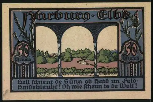 Notgeld Harburg /Elbe 1921, 50 Pfennig, Kreissparkasse, Heideblüte