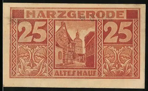 Notgeld Harzgerode 1921, 25 Pfennig, Wappen, Altes Haus