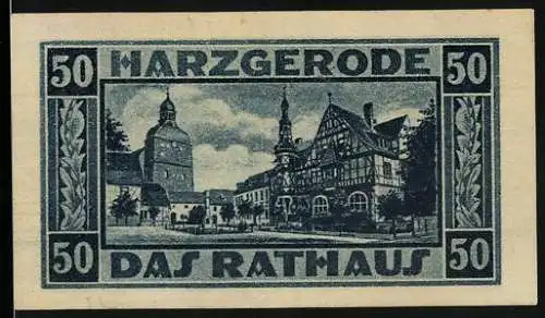 Notgeld Harzgerode 1921, 50 Pfennig, Wappen, Rathaus