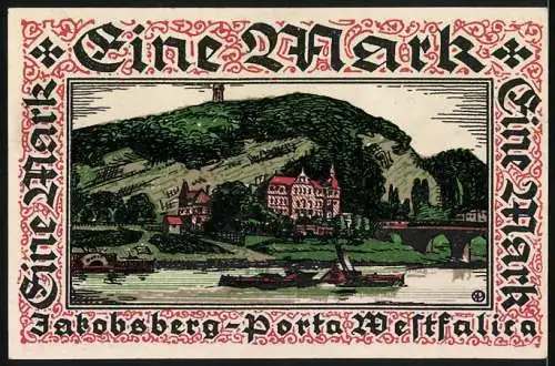 Notgeld Hausberge /Weser 1921, 1 Mark, Trachtenpaar, Jakobsberg-Porta Westfalica