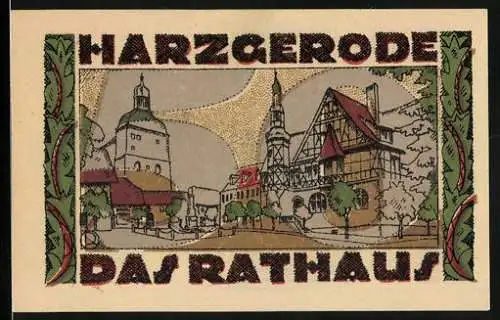 Notgeld Harzgerode 1921, 50 Pfennig, Wappen, Rathaus
