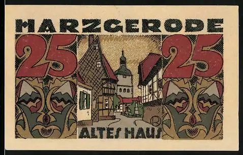 Notgeld Harzgerode 1921, 25 Pfennig, Wappen, Altes Haus