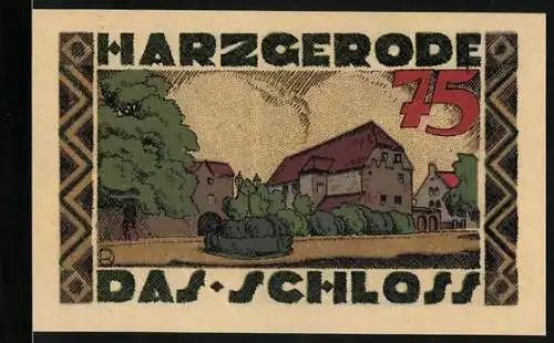 Notgeld Harzgerode 1921, 75 Pfennig, Wappen, Schlossansicht