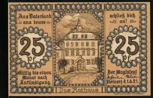 Notgeld Bad Reinerz 1921, 25 Pfennig, Das Rathaus, Vater und Sohn an der Wasserquelle
