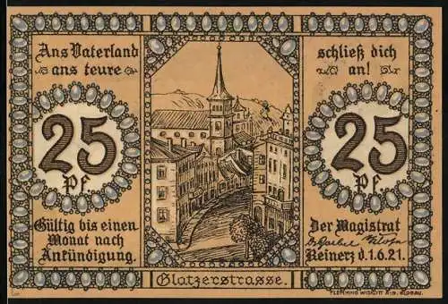 Notgeld Bad Reinerz 1921, 25 Pfennig, Blick in die Glatzerstrasse