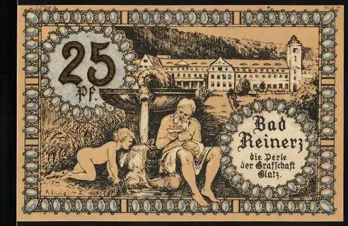 Notgeld Bad Reinerz 1921, 25 Pfennig, Blick auf den Kurplatz
