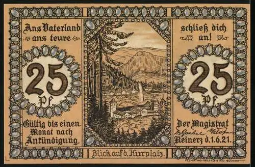 Notgeld Bad Reinerz 1921, 25 Pfennig, Blick auf den Kurplatz