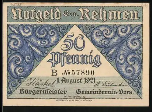 Notgeld Rehmen 1921, 50 Pfennig, Partie an der Mühle
