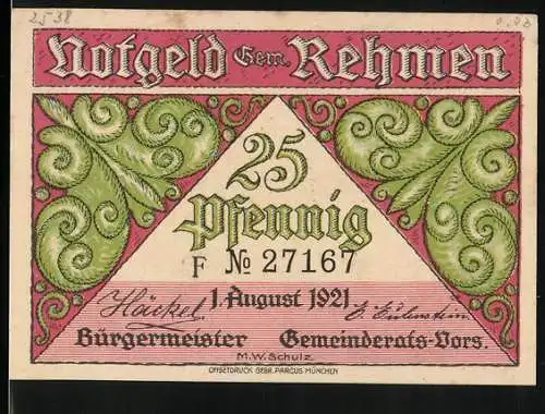 Notgeld Rehmen 1921, 25 Pfennig, Das Rehmer Moor