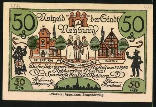 Notgeld Rehburg 1921, 50 Pfennig, Männer beim Hauptmann Lüder