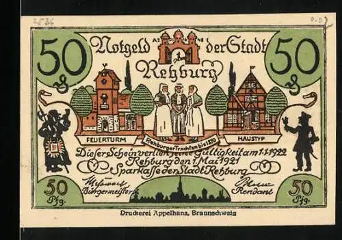 Notgeld Rehburg 1921, 50 Pfennig, Georg mit grossem Hut