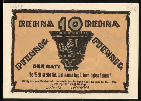 Notgeld Rehna, 10 Pfennig, Ortspartie im Winter