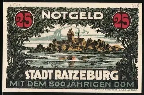 Notgeld Ratzeburg, 25 Pfennig, Ortsansicht mit dem alten Dom
