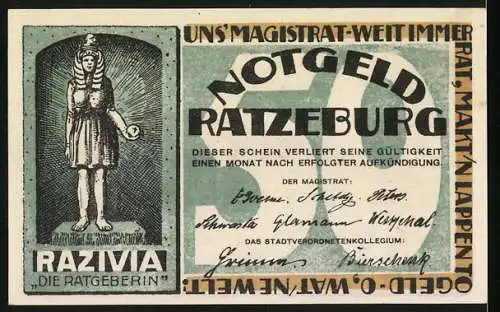 Notgeld Ratzeburg, 50 Pfennig, Razivia die Ratgeberin