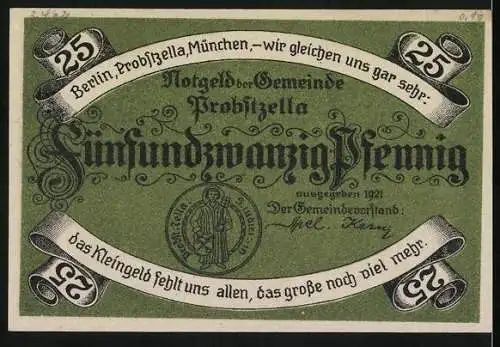 Notgeld Probstzella 1921, 25 Pfennig, Die Probstei Zella 1150-1528
