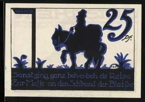 Notgeld Leipzig 1921, 25 Pfennig, Notgeld-Ausstellung, Mann auf einem Esel