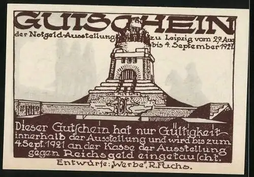 Notgeld Leipzig 1921, 50 Pfennig, Notgeld-Ausstellung, Mann zu Pferd begegnet drei anderen