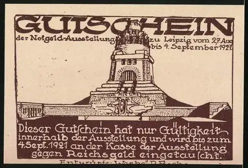 Notgeld Leipzig 1921, 50 Pfennig, Notgeld-Ausstellung, Das Reichsgericht