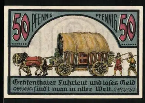 Notgeld Gräfenthal 1921, 50 Pfennig, Grafen von Pappenheim, Pferdewagen
