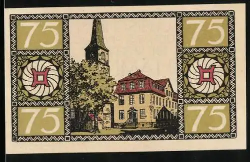 Notgeld Hameln 1921, 75 Pfennig, Ortspartie am Rathaus