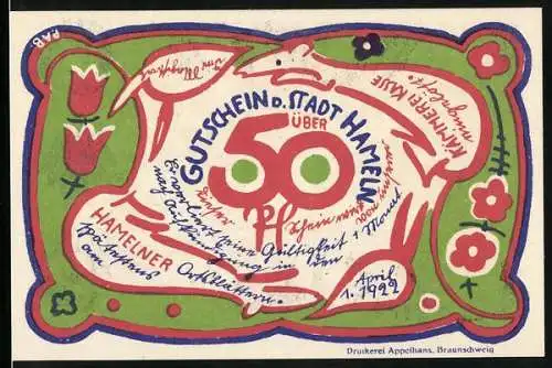 Notgeld Hameln 1922, 50 Pfennig, Fluch des Rattenfängers