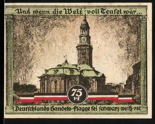 Notgeld Hamburg 1921, 75 Pfennig, Kultur- und Sport-Woche, Blick auf die Kirche